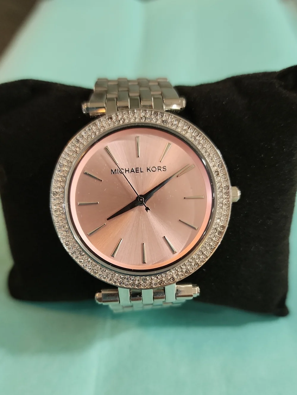 Michael Kors Silver-Tone Bracelet Watch with Pink Dial and Crystal Accent